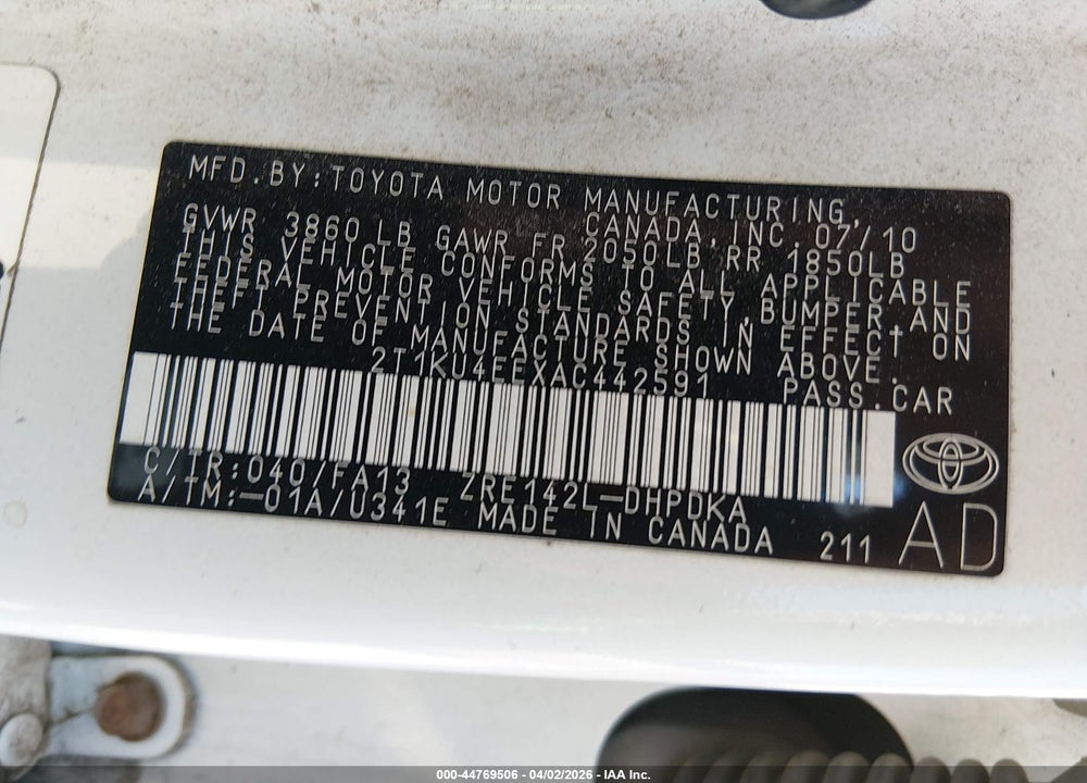 2010 TOYOTA COROLLA MATRIX VIN: 2T1KU4EEXAC442591
