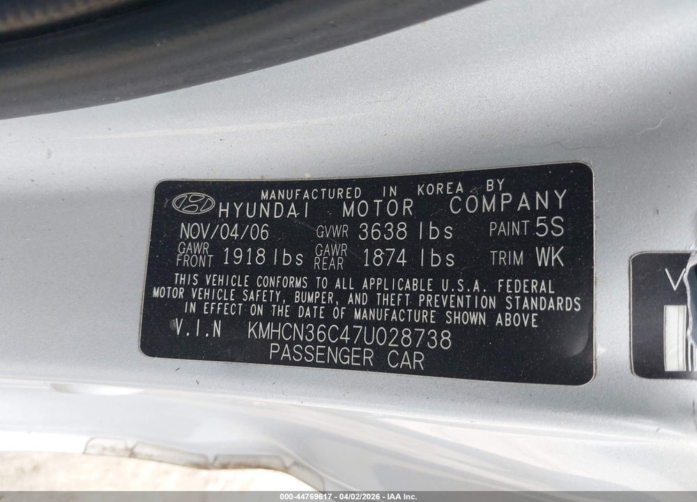 2007 HYUNDAI ACCENT SE VIN: KMHCN36C47U028738
