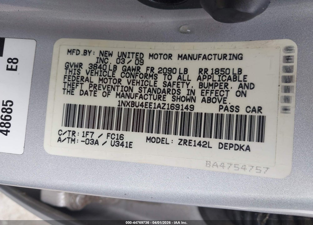 2010 TOYOTA COROLLA LE VIN: 1NXBU4EE1AZ169149