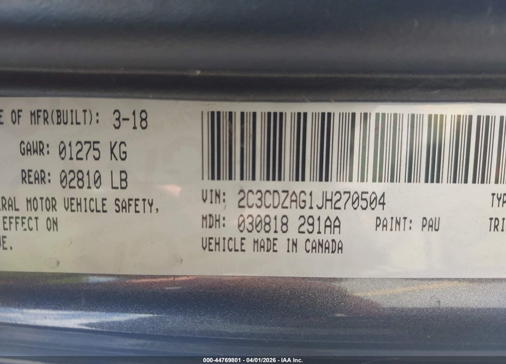 2018 DODGE CHALLENGER SXT VIN: 2C3CDZAG1JH270504