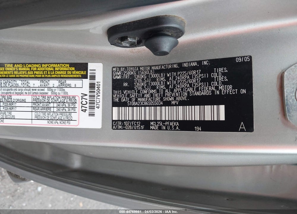 2006 TOYOTA SIENNA LE VIN: 5TDBA23C86S055034