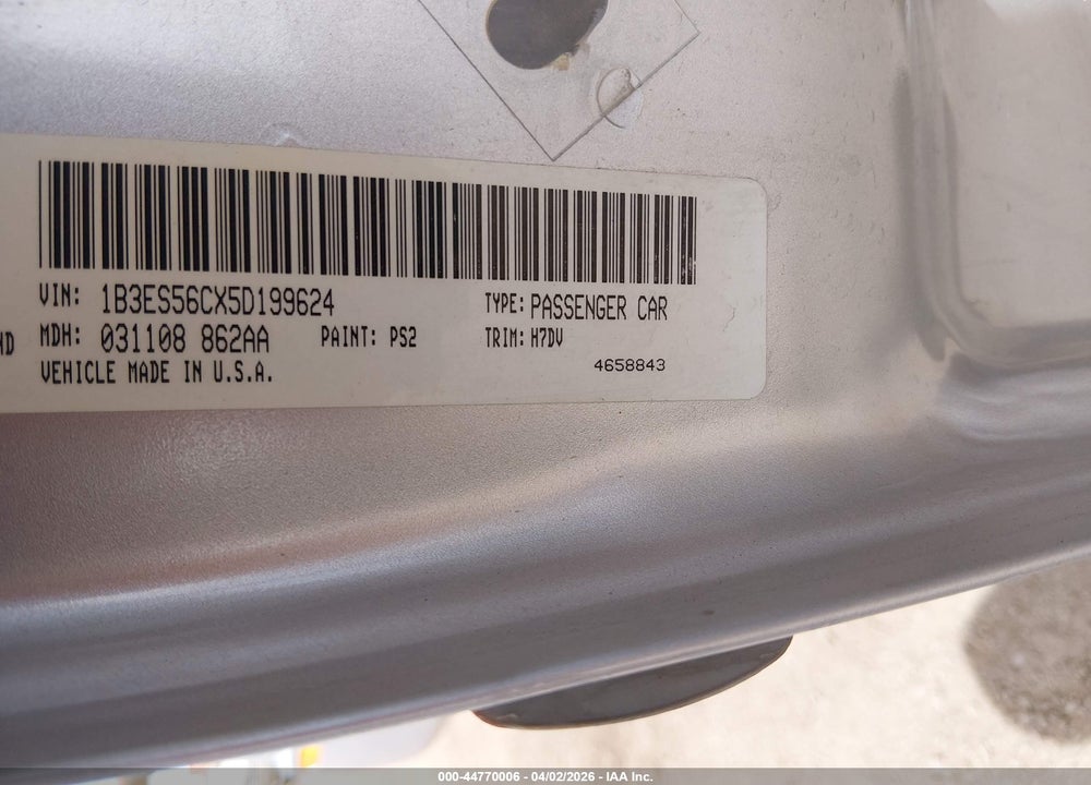 2005 DODGE NEON SXT VIN: 1B3ES56CX5D199624