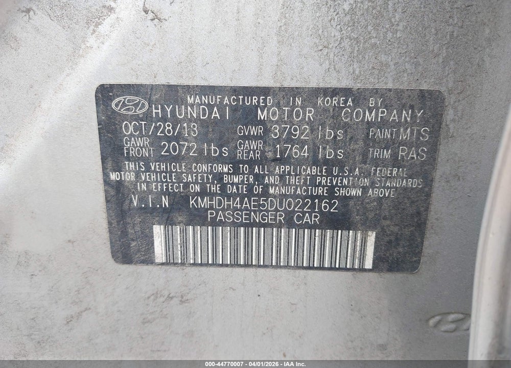 2013 HYUNDAI ELANTRA GLS VIN: KMHDH4AE5DU022162