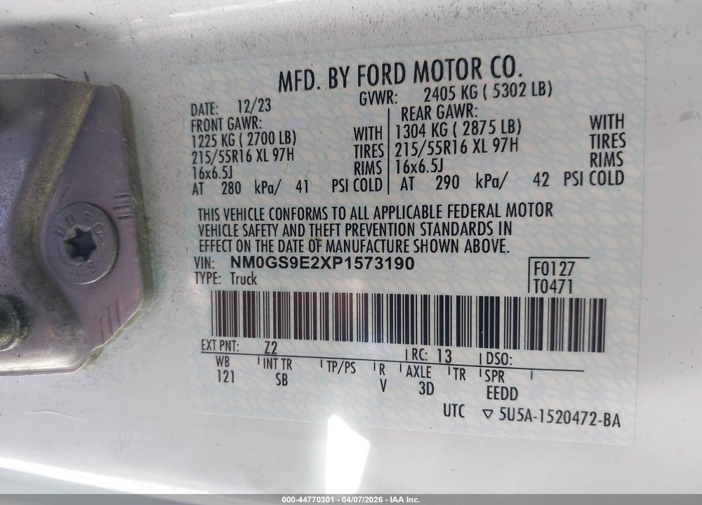 2023 FORD TRANSIT CONNECT XL PASSENGER VIN: NM0GS9E2XP1573190