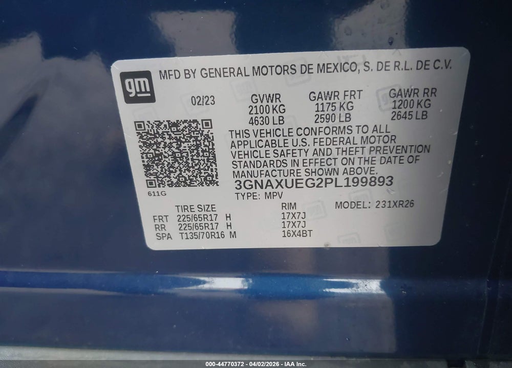 2023 CHEVROLET EQUINOX AWD LT VIN: 3GNAXUEG2PL199893