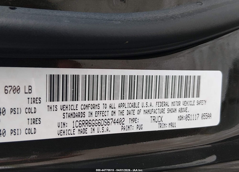 2013 RAM 1500 SLT VIN: 1C6RR6GG6DS674402