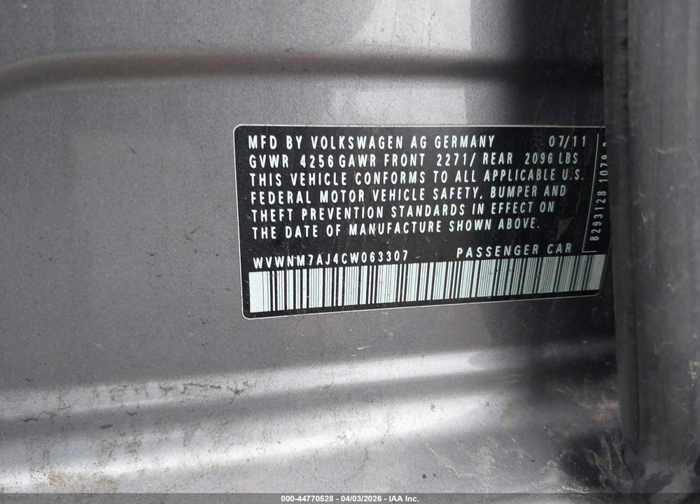 2012 VOLKSWAGEN GOLF TDI 4-DOOR VIN: WVWNM7AJ4CW063307