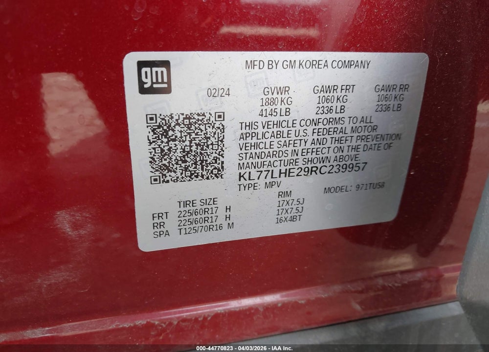 2024 CHEVROLET TRAX FWD LT VIN: KL77LHE29RC239957