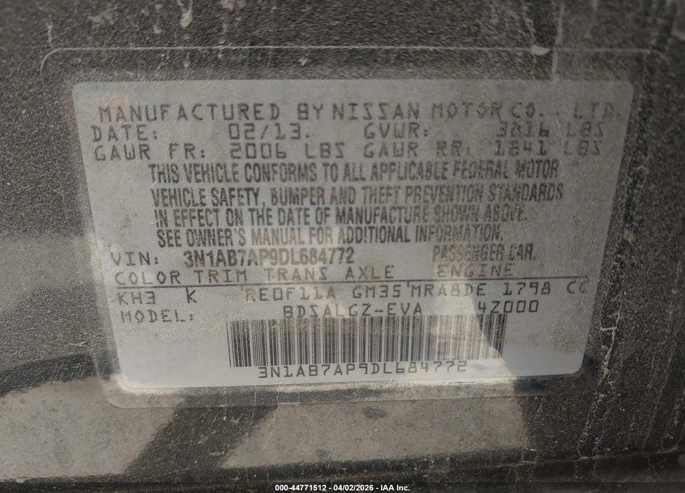 2013 NISSAN SENTRA SL VIN: 3N1AB7AP9DL684772