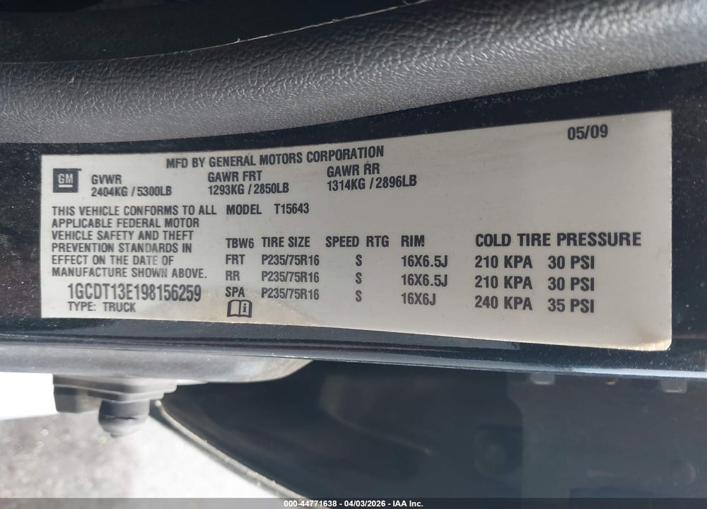 2009 CHEVROLET COLORADO LT VIN: 1GCDT13E198156259
