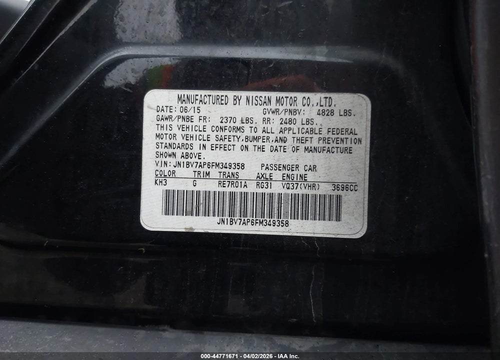 2015 INFINITI Q50 PREMIUM VIN: JN1BV7AP6FM349358