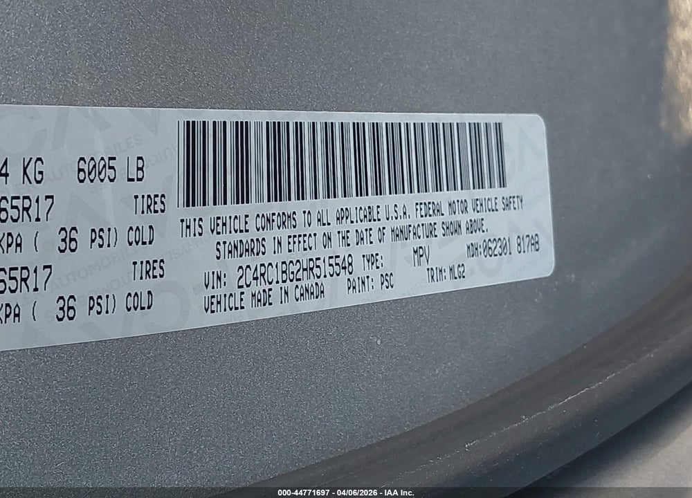 2017 CHRYSLER PACIFICA TOURING-L VIN: 2C4RC1BG2HR515548