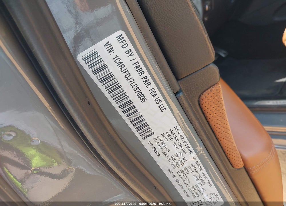 2020 JEEP GRAND CHEROKEE SRT VIN: 1C4RJFDJ7LC370035
