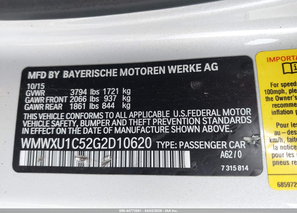 2016 MINI HARDTOP COOPER VIN: WMWXU1C52G2D10620