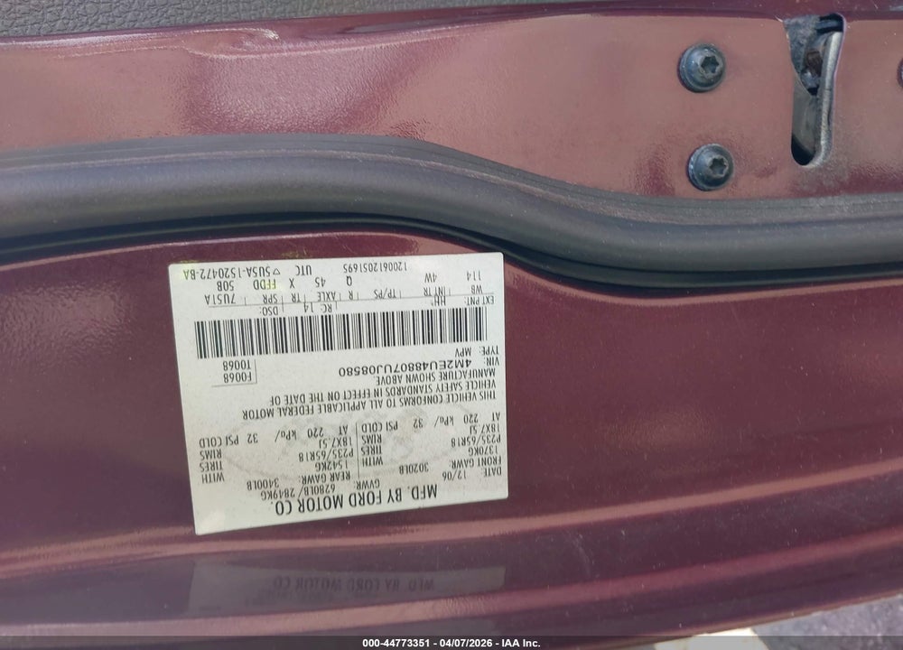 2007 MERCURY MOUNTAINEER PREMIER VIN: 4M2EU48807UJ08580
