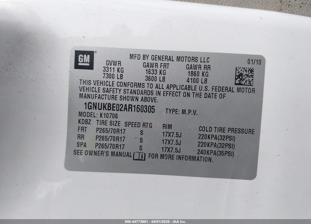 2010 CHEVROLET TAHOE LT VIN: 1GNUKBE02AR160305