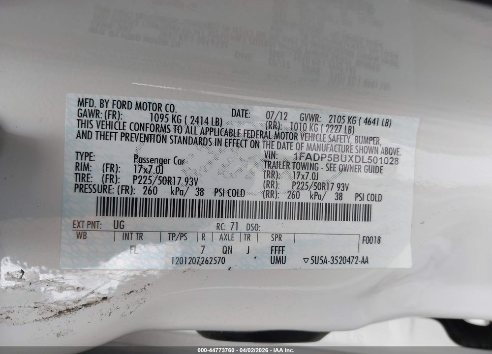 2013 FORD C-MAX HYBRID SEL VIN: 1FADP5BUXDL501028