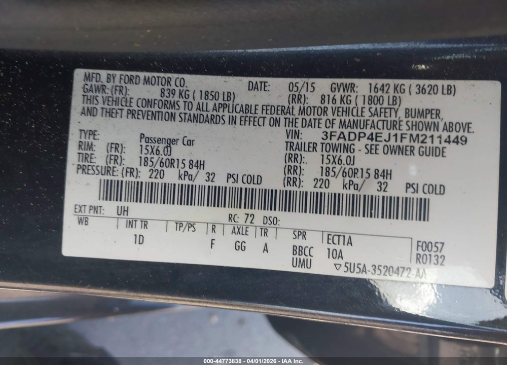 2015 FORD FIESTA SE VIN: 3FADP4EJ1FM211449