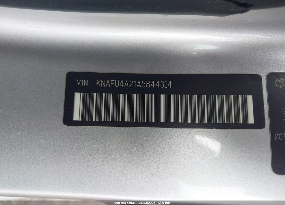 2010 KIA FORTE EX VIN: KNAFU4A21A5844314