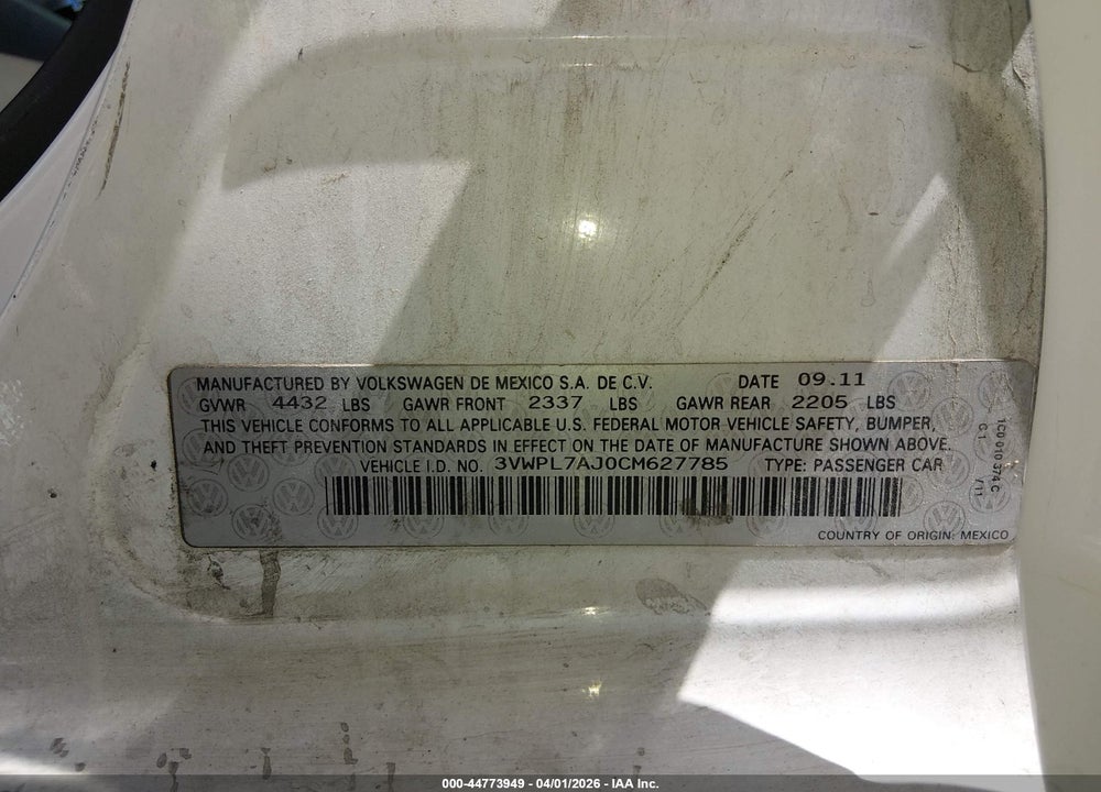 2012 VOLKSWAGEN JETTA SPORTWAGEN 2.0L TDI VIN: 3VWPL7AJ0CM627785