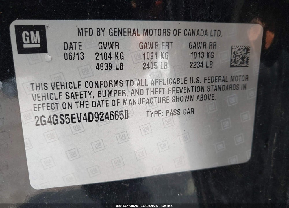 2013 BUICK REGAL TURBO - PREMIUM 1 VIN: 2G4GS5EV4D9246650