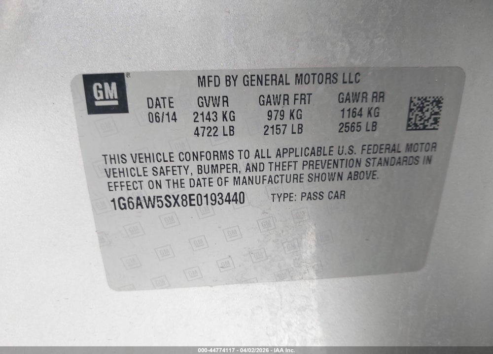 2014 CADILLAC CTS AWD VIN: 1G6AW5SX8E0193440