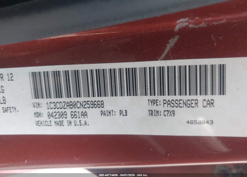 2012 DODGE AVENGER SE VIN: 1C3CDZAB0CN259668