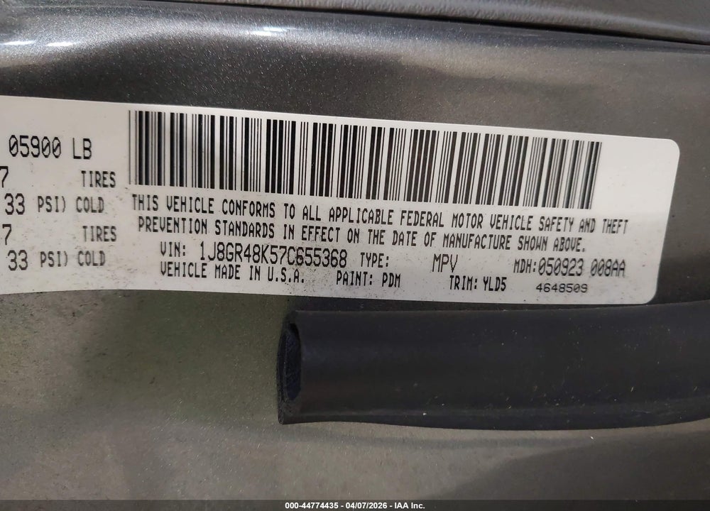 2007 JEEP GRAND CHEROKEE LAREDO VIN: 1J8GR48K57C655368