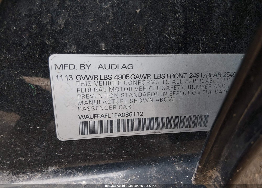 2014 AUDI A4 PREMIUM VIN: WAUFFAFL1EA086112