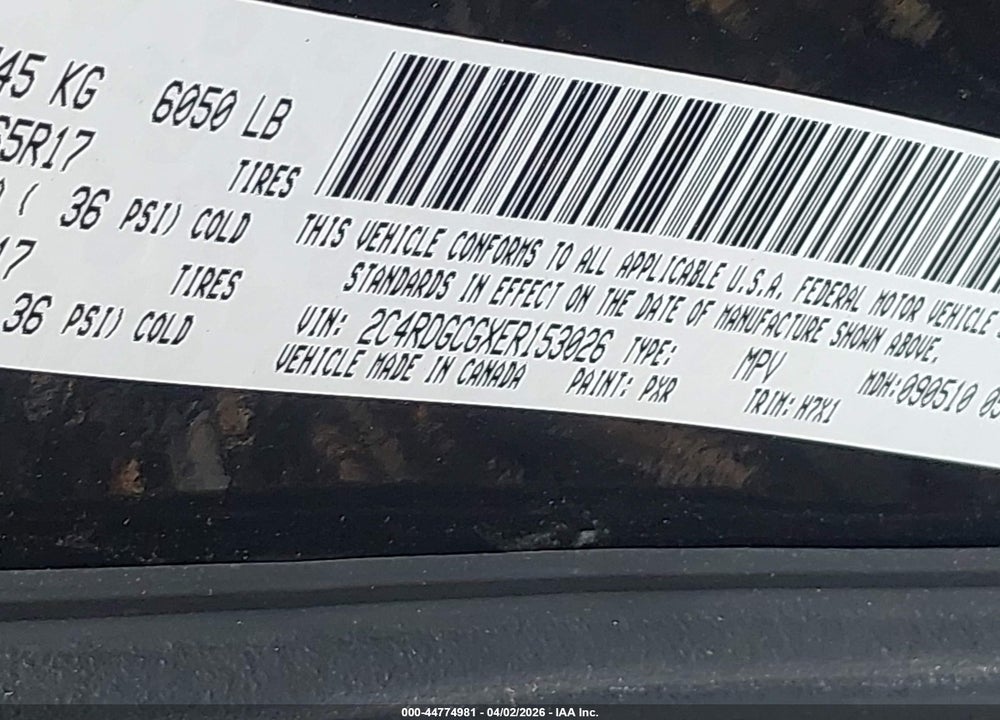 2014 DODGE GRAND CARAVAN SXT VIN: 2C4RDGCGXER153026