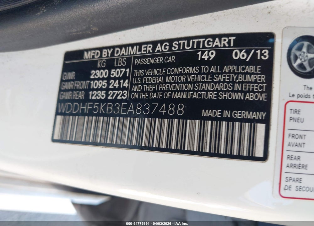 2014 MERCEDES-BENZ E 350 VIN: WDDHF5KB3EA837488