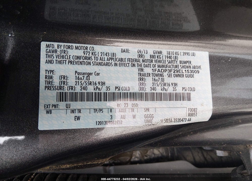 2014 FORD FOCUS SE VIN: 1FADP3F29EL153009