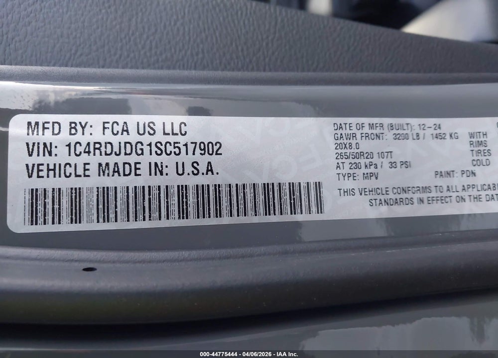 2025 DODGE DURANGO GT PLUS AWD VIN: 1C4RDJDG1SC517902