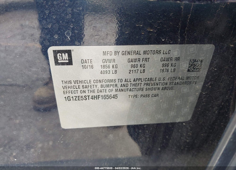 2017 CHEVROLET MALIBU 1LT VIN: 1G1ZE5ST4HF165645