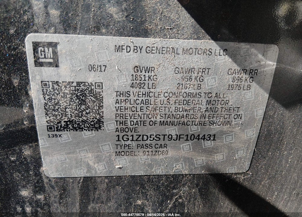 2018 CHEVROLET MALIBU LT VIN: 1G1ZD5ST9JF104431