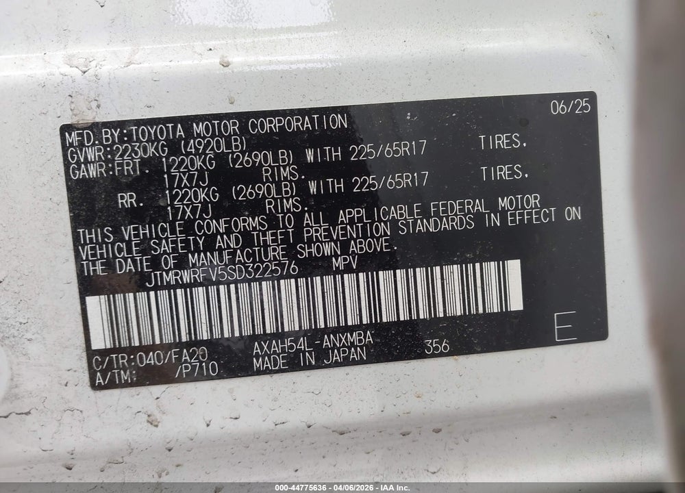 2025 TOYOTA RAV4 HYBRID XLE VIN: JTMRWRFV5SD322576