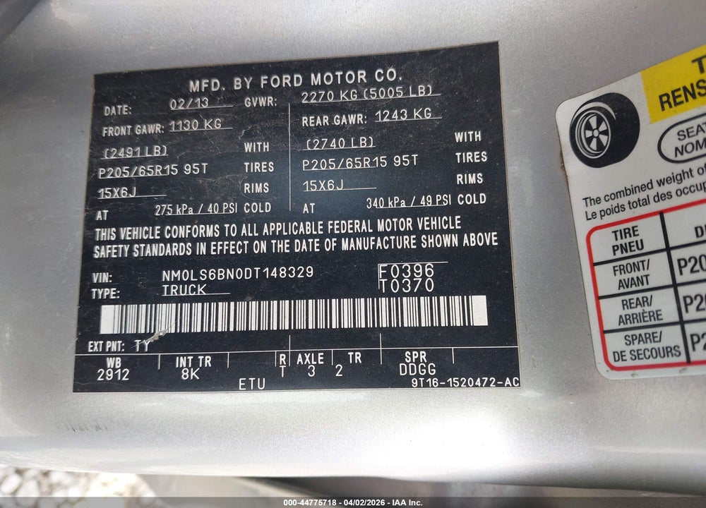 2013 FORD TRANSIT CONNECT XLT VIN: NM0LS6BN0DT148329