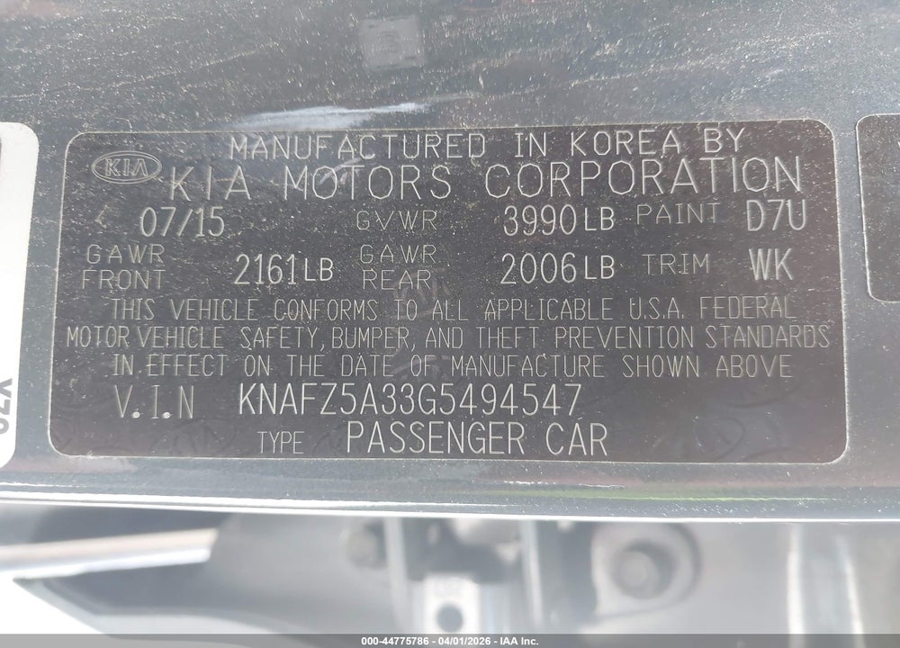 2016 KIA FORTE SX VIN: KNAFZ5A33G5494547