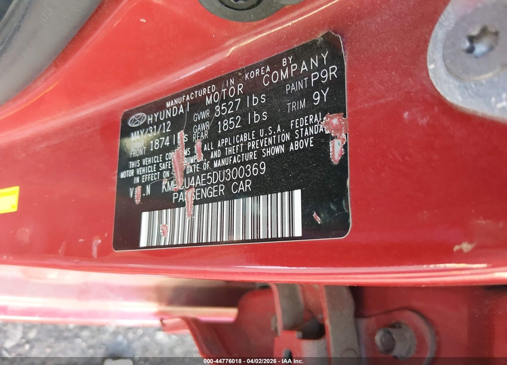 2013 HYUNDAI ACCENT GLS VIN: KMHCU4AE5DU300369