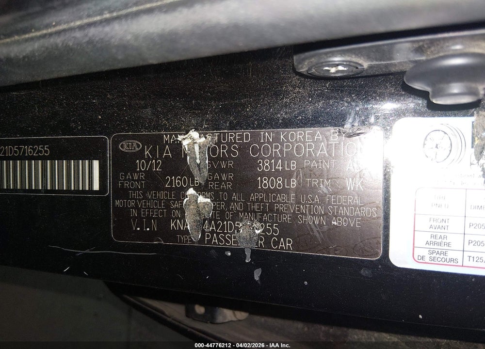 2013 KIA FORTE EX VIN: KNAFU4A21D5716255