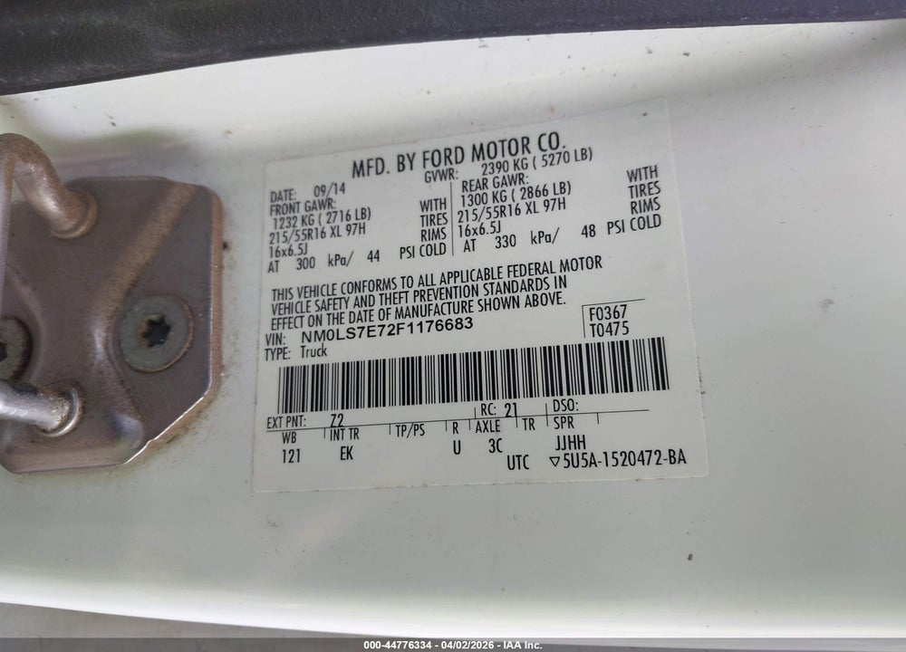 2015 FORD TRANSIT CONNECT XL VIN: NM0LS7E72F1176683