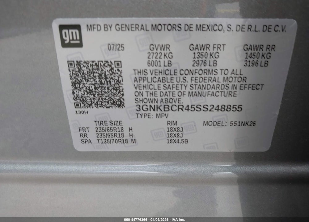 2025 CHEVROLET BLAZER FWD 2LT VIN: 3GNKBCR45SS248855