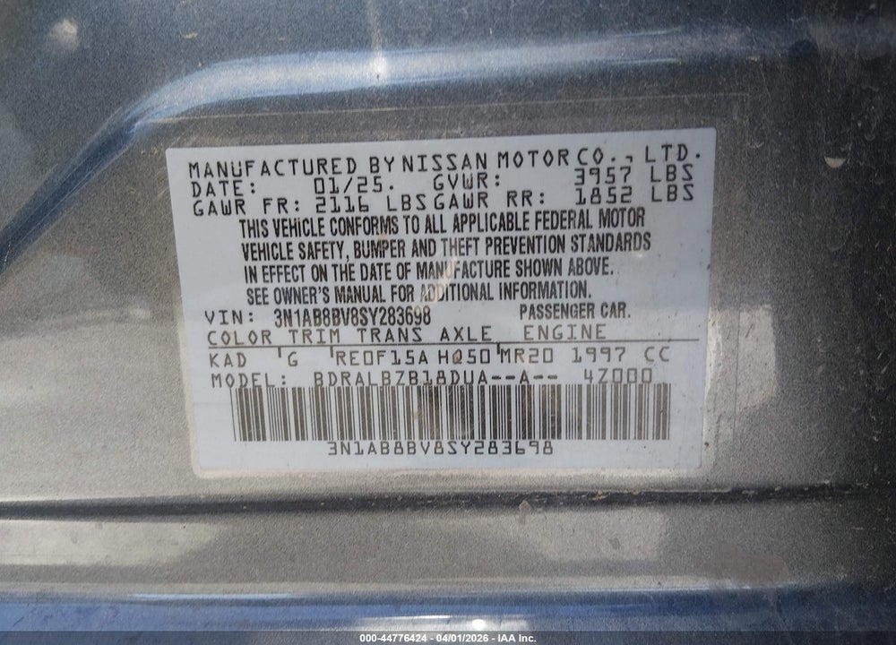 2025 NISSAN SENTRA VIN: 3N1AB8BV8SY283698
