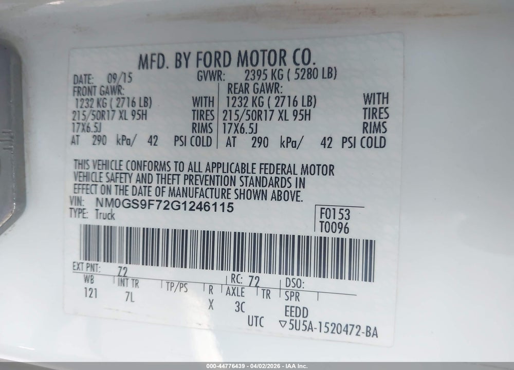 2016 FORD TRANSIT CONNECT XLT VIN: NM0GS9F72G1246115