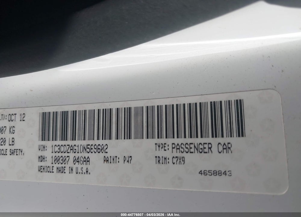 2013 DODGE AVENGER SE V6 VIN: 1C3CDZAG1DN569602