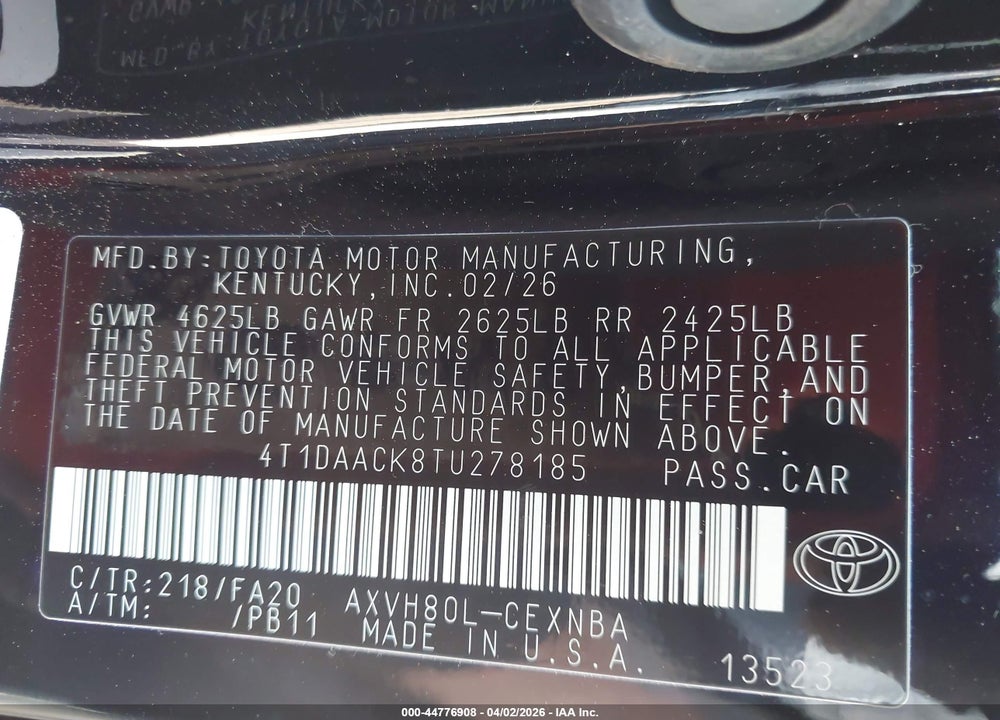 2026 TOYOTA CAMRY LE VIN: 4T1DAACK8TU278185