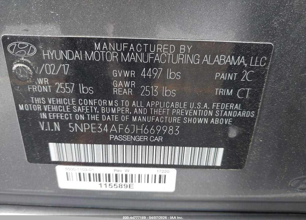 2018 HYUNDAI SONATA SPORT VIN: 5NPE34AF6JH669983