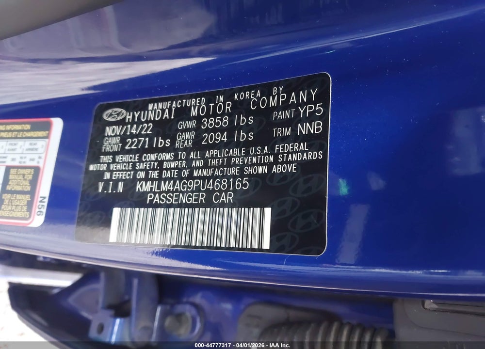 2023 HYUNDAI ELANTRA SEL VIN: KMHLM4AG9PU468165