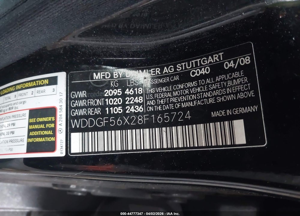 2008 MERCEDES-BENZ C 350 SPORT VIN: WDDGF56X28F165724