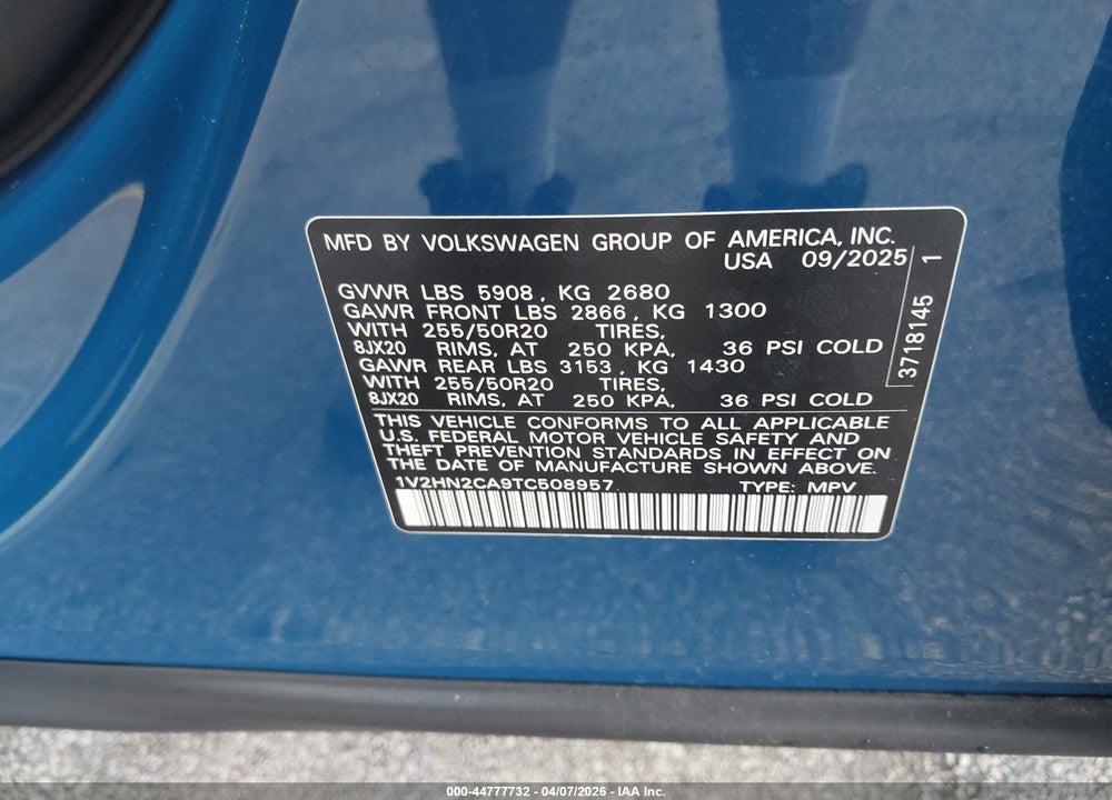 2026 VOLKSWAGEN ATLAS SE WITH TECHNOLOGY VIN: 1V2HN2CA9TC508957
